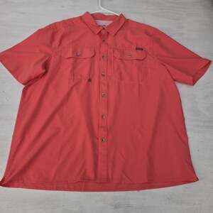 Eddie Bauer Shirt Mens Pink Performance Fishing Short Sleeve Button Up Vented XL